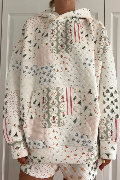 Cute Christmas Holiday Quilted Sweatshirt Women Top Hoodie