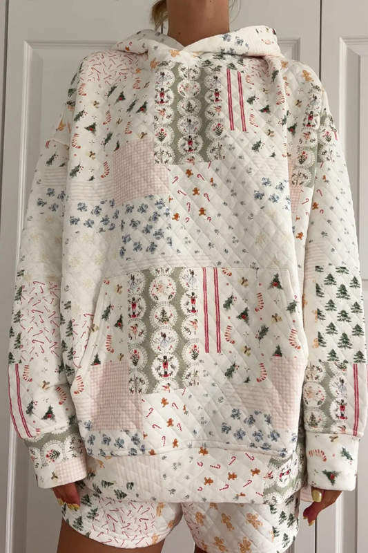 Cute Christmas Holiday Quilted Sweatshirt Women Top Hoodie