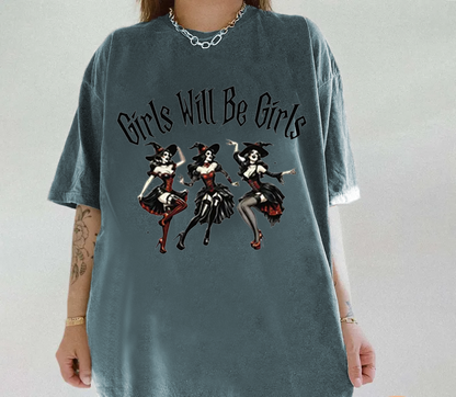 Bad Witch Dancing Print Round Neck Short Sleeve T-Shirt