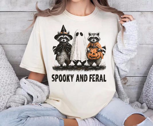 Retro Ghost Wild Raccoon Print, Halloween T-shirt