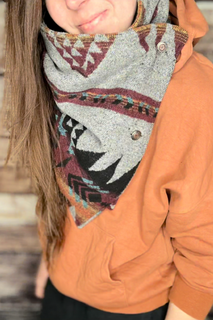 Women's Gray Western Aztec Warm Neck Hood