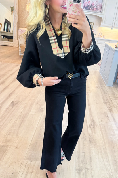 Black and Taupe Accent Blouse