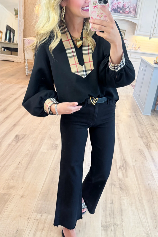 Black and Taupe Accent Blouse