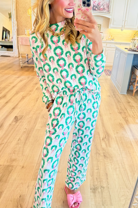 Pink and Green Wreath Bow PJ Set