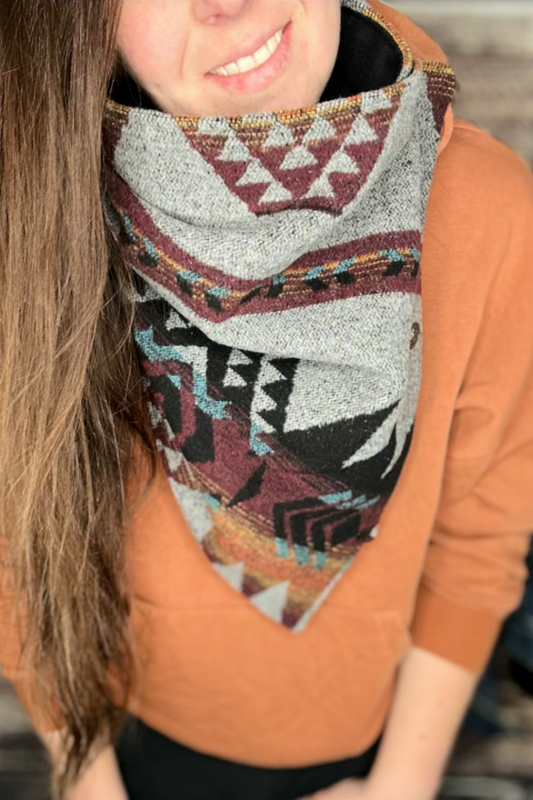 Women's Gray Western Aztec Warm Neck Hood