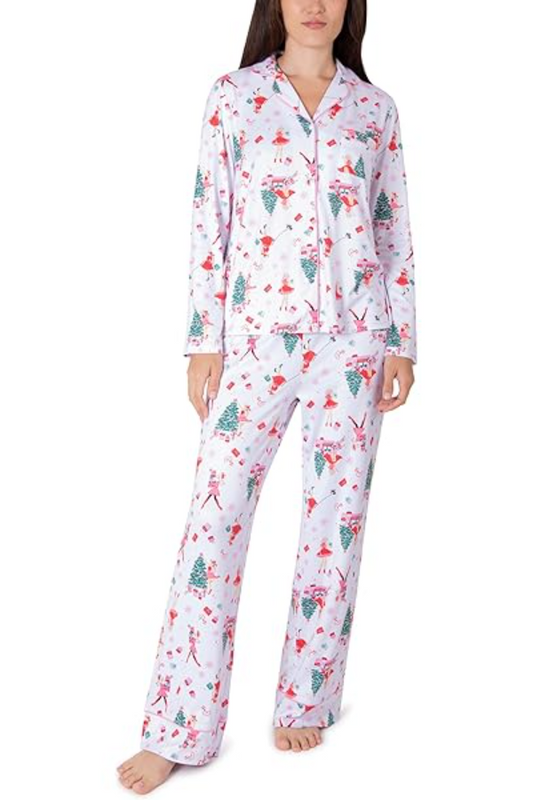Fashionable Christmas Holiday Lapel Neck Women Pajams Set