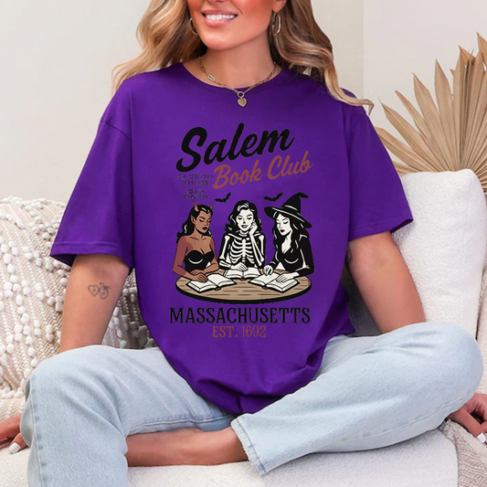 Ghostly Girl Reading Witch Reading Books Printed T-Shirt