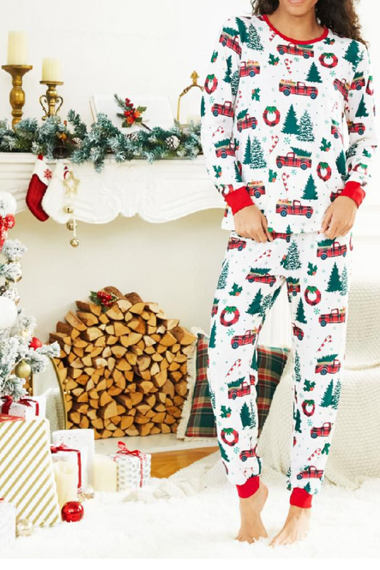 Fashionable Christmas Holiday Crew Neck Women Pajams Set