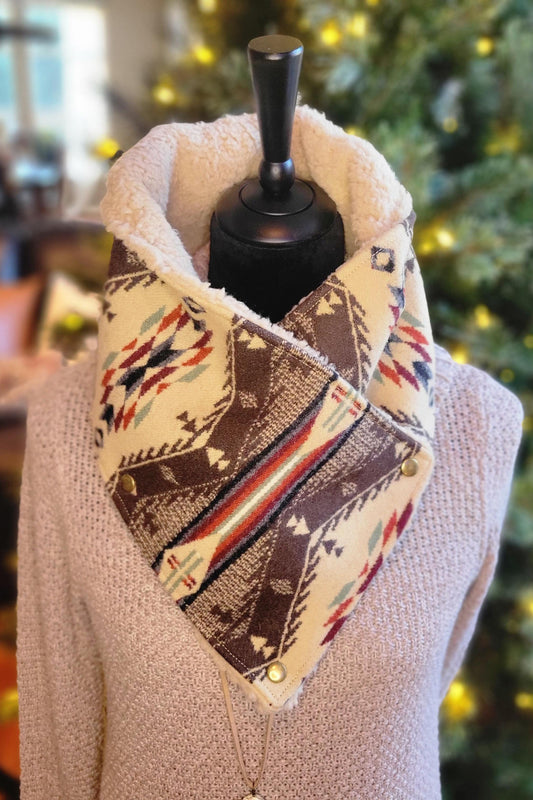Women's Western cowboy print Sherpa Warm Neck Hood